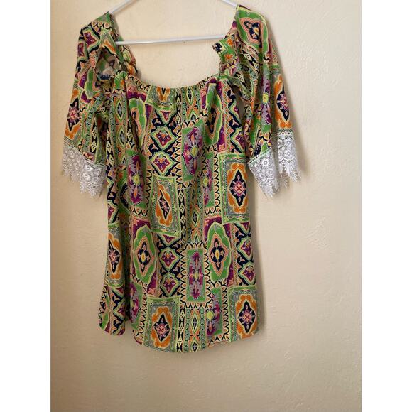 Together Apparel Women's Tunic Top Size S Cold Shoulder Retro Colorful - Picture 5 of 6